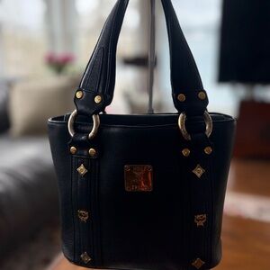 Vintage MCM Black Leather Tote Bag -  See Condition Notes